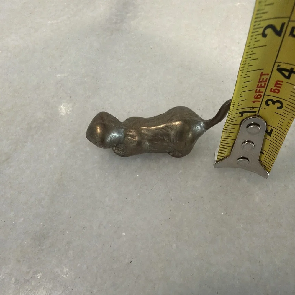 Vintage Miniature Solid Brass Hunting Pouncing Cat Figurine Tail up